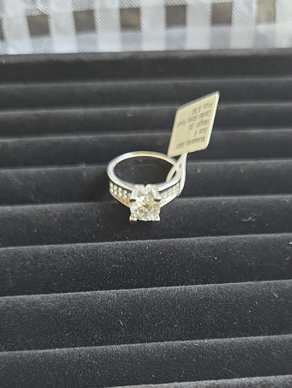 Silver-Tone Clear Mossanite Wedding Ring with Pavé Band